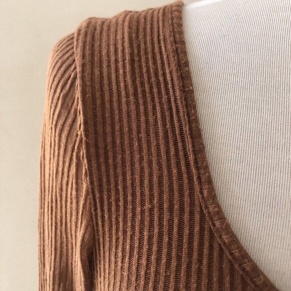 Express Women Brown Casual Dress XS Knitted Sheer Fabric Lined Mid Length - Picture 3 of 7